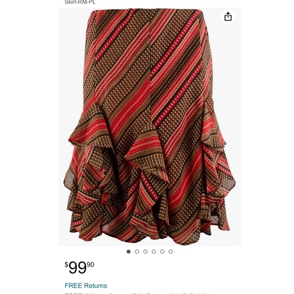 NWT Lauren Ralph Lauren Ruffle Midi Skirt Brown & Red Size Medium - Picture 7 of 7